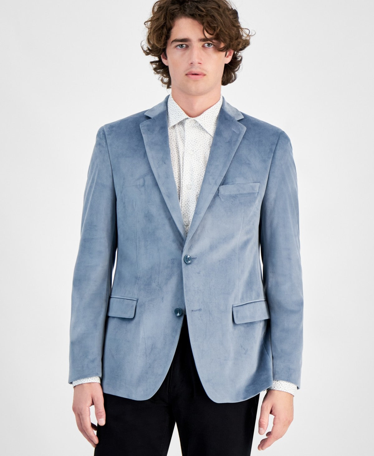 Alfani Mens Slim fit Velvet Sport Coat Blazer 46 R Light Blue Solid