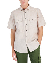 Alfani Mens Regular fit Short Sleeve Button-Up Shirt Medium Light Brown