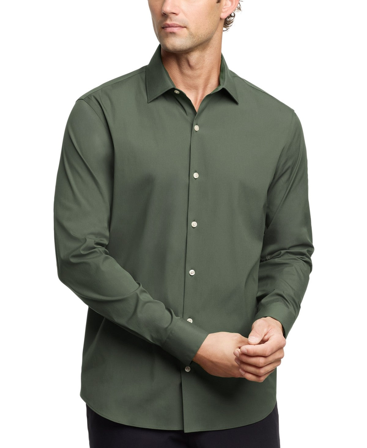 Calvin Klein Mens Slim fit Dress Shirt Small 14-14.5 32-33 Hunter Green Solid