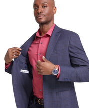 Bar Iii Mens Slim fit Sport Coat Blazer 36 R Blue Plaid Stretch