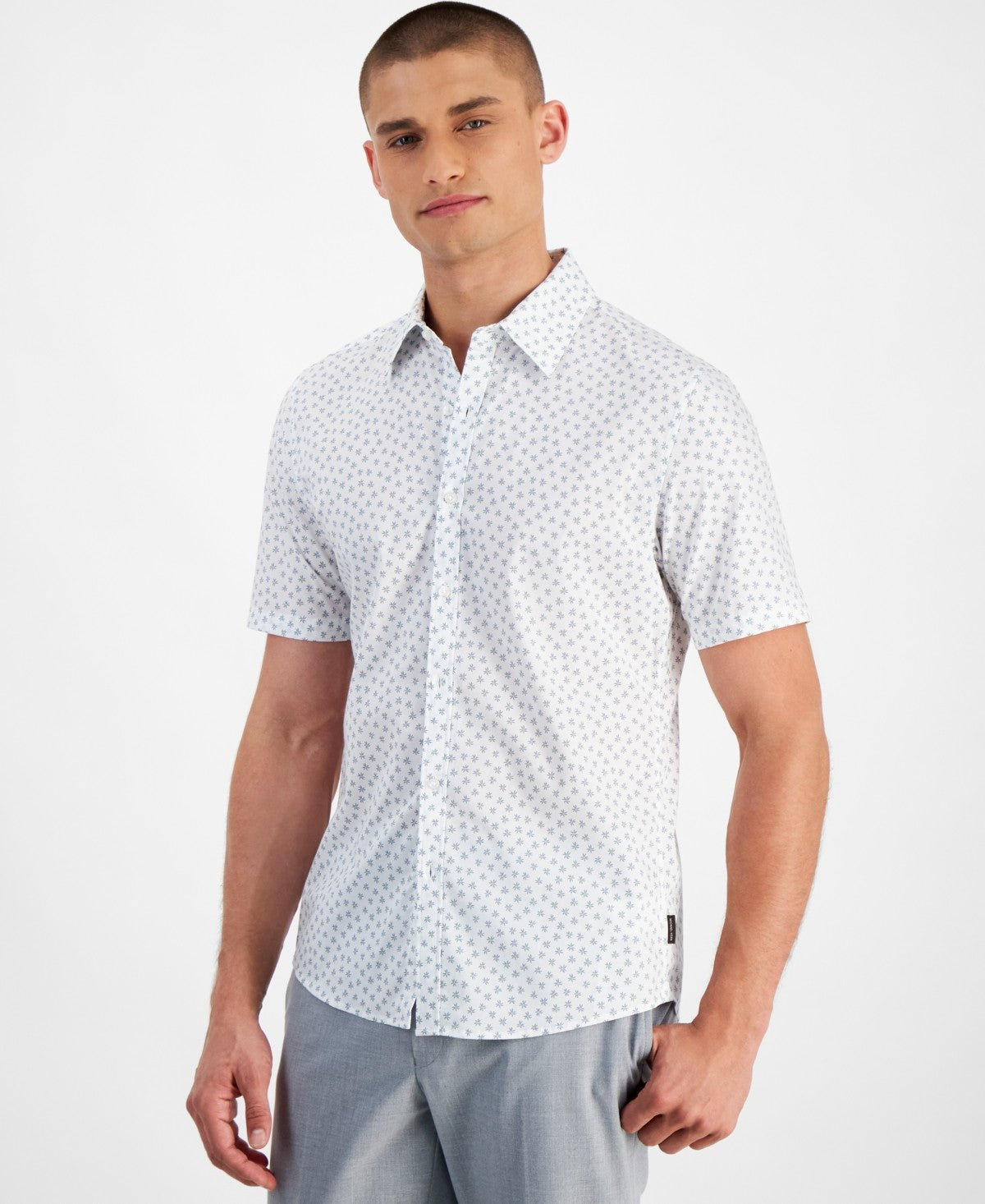 Michael Kors Mens Regular fit Short Sleeve Button-Up Shirt Medium White Floral