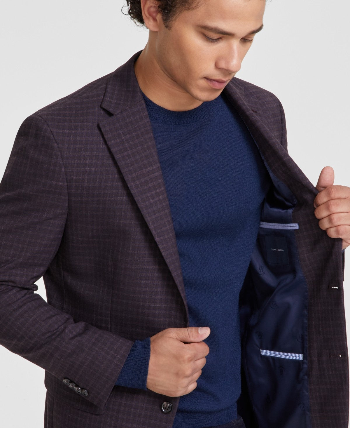 Tommy Hilfiger Mens Modern fit Sport Coat Blazer 46 R Purple Plaid Stretch