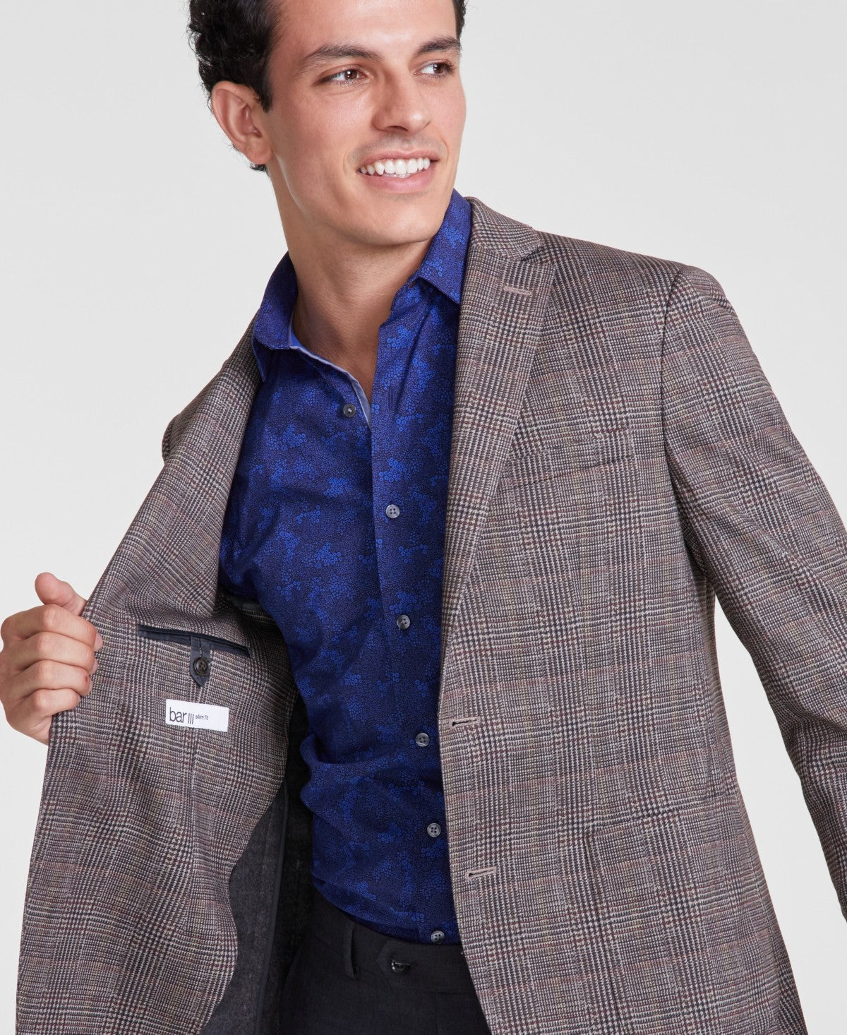 Bar Iii Mens Slim fit Sport Coat Blazer 42 R Brown Plaid