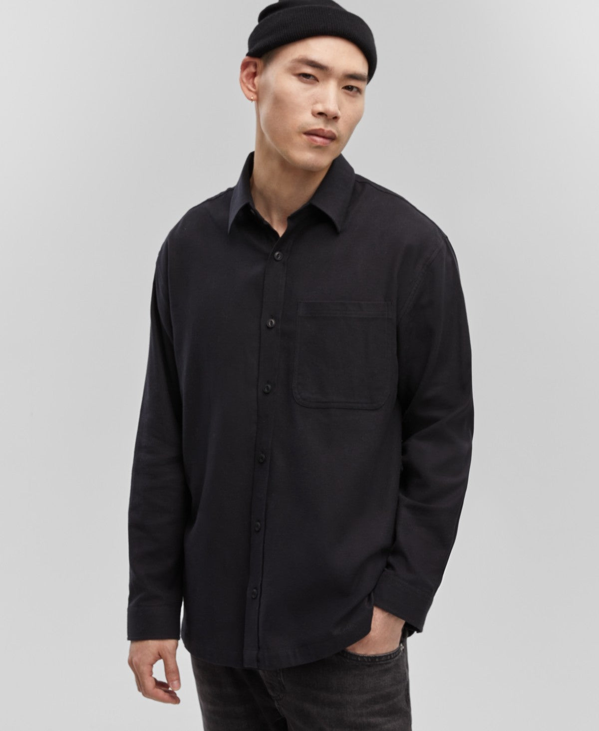 Mode Of One Men Regular fit Long Sleeve Button-Up Shirt Small Black Solid