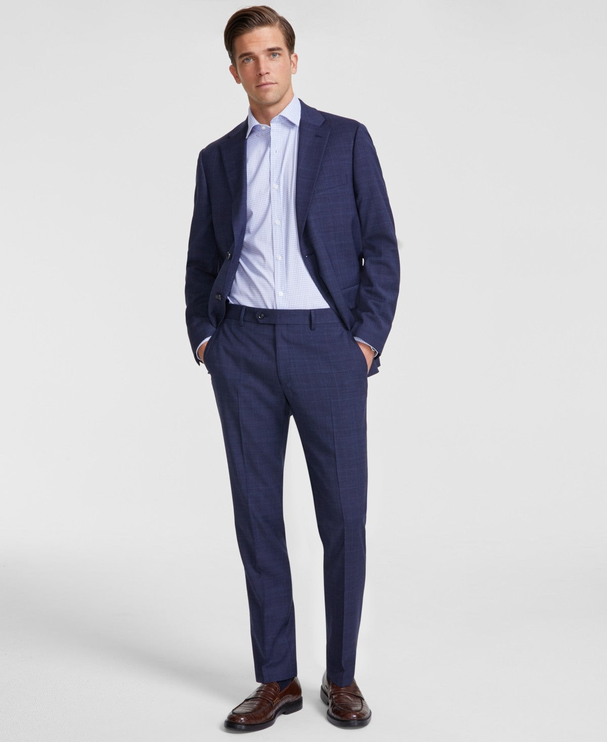 Tommy Hilfiger Mens Modern fit Dress Pants 30 / 30 Navy Blue Plaid Stretch