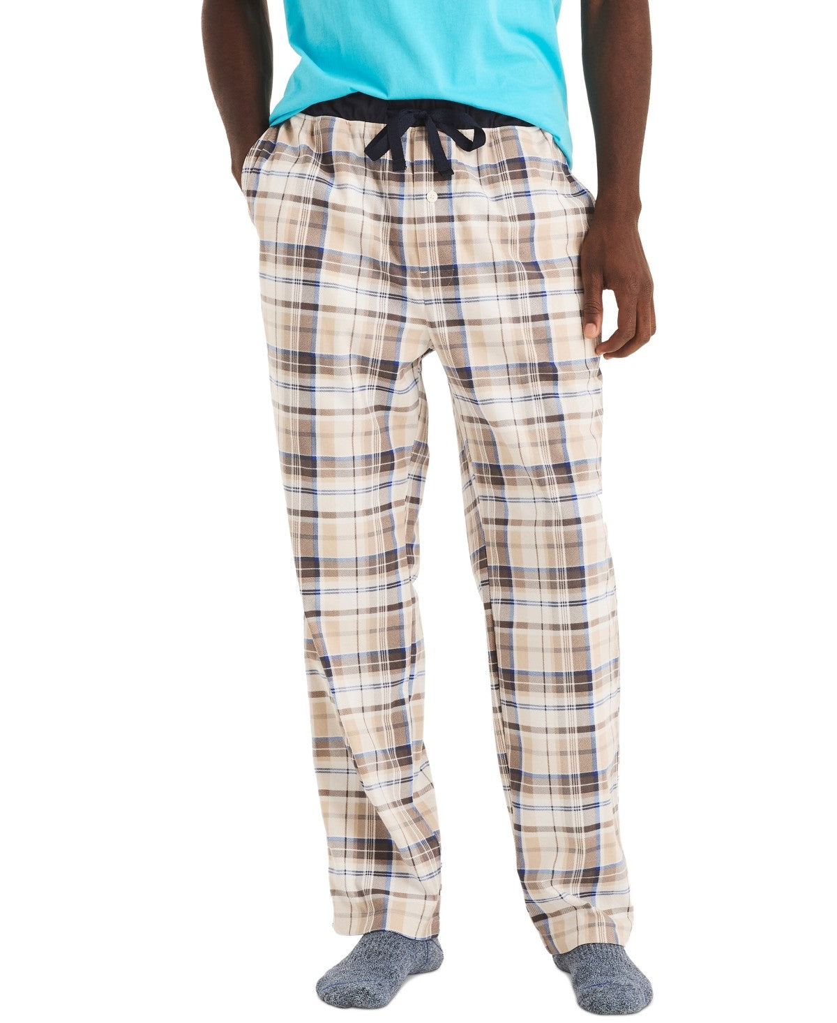 Nautica Mens Classic Fit  Plaid Fleece Pajama Pants White Sail White XL