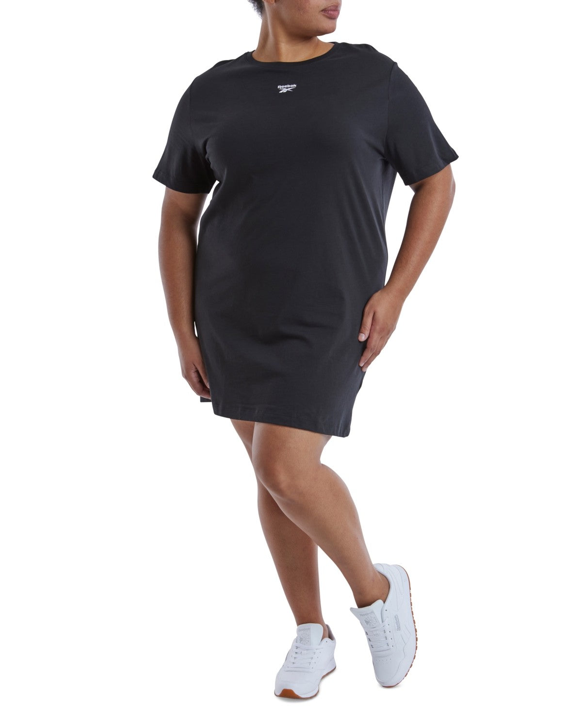 Reebok Women Regular fit Short Sleeve T-Shirt Dress 2X Black Solid