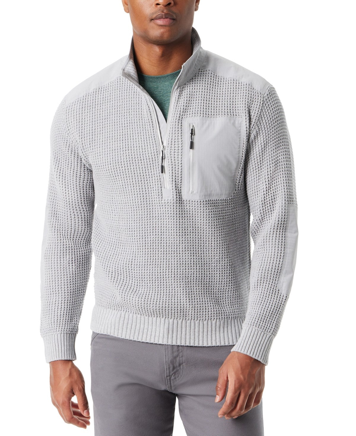 Bass Outdoor Mens Regular fit Quarter zip Sweater Medium Grey Solid