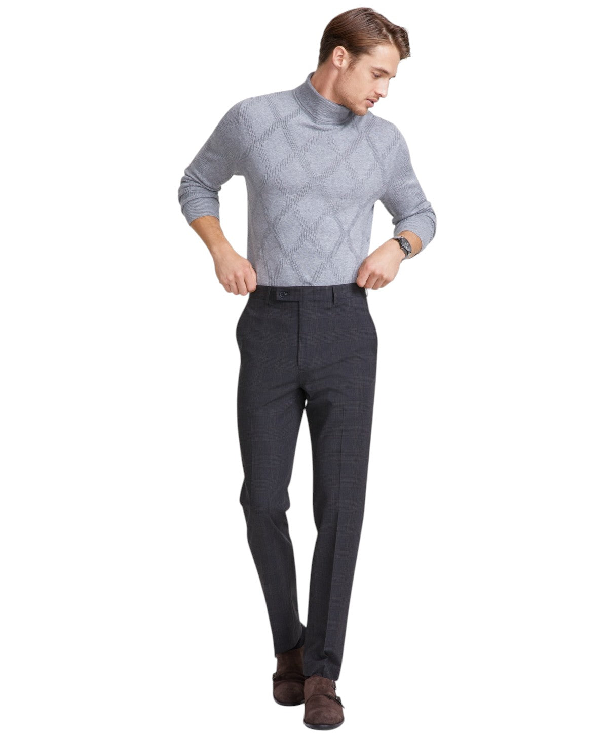 Calvin Klein Mens Slim fit Dress Pants 33 / 30 Charcoal Grey Plaid