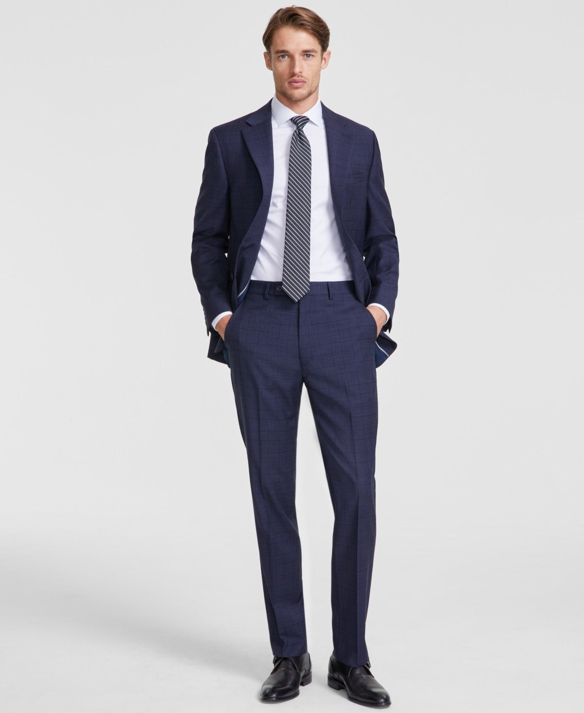 Calvin Klein Mens Slim fit Dress Pants 30 / 30 Navy Blue Plaid Stretch