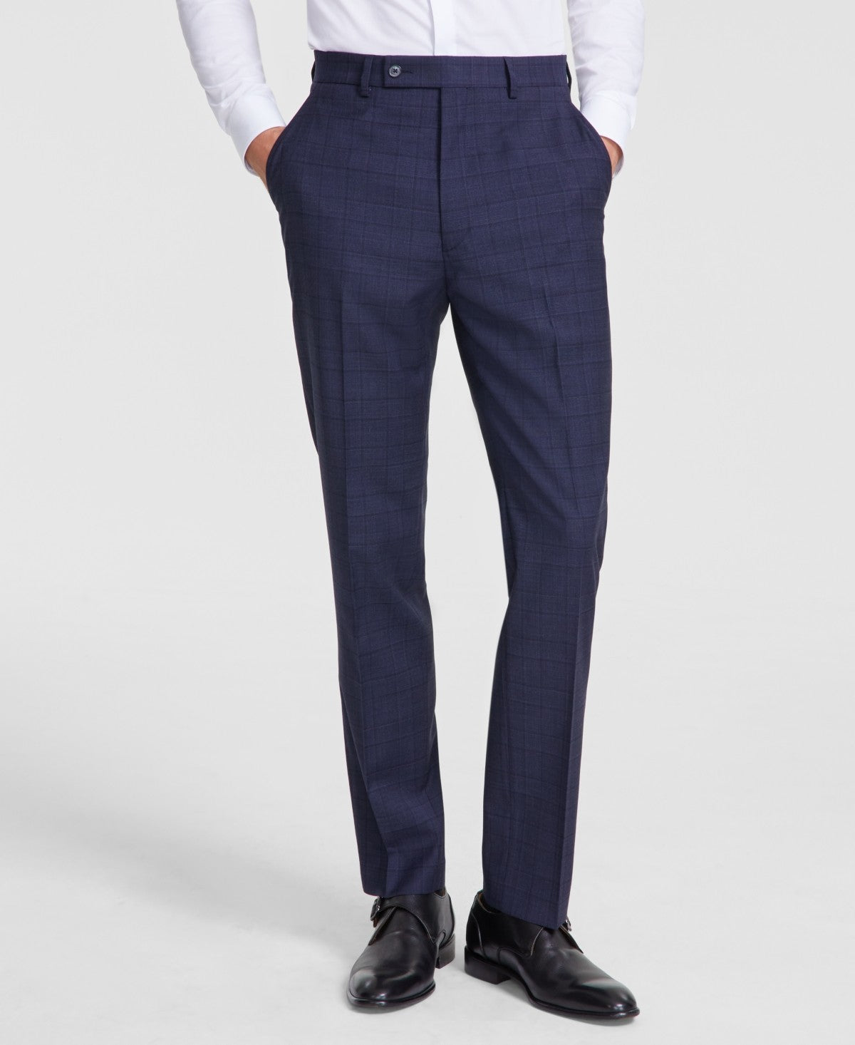 Calvin Klein Mens Slim fit Dress Pants 31 / 32 Navy Blue Plaid Stretch