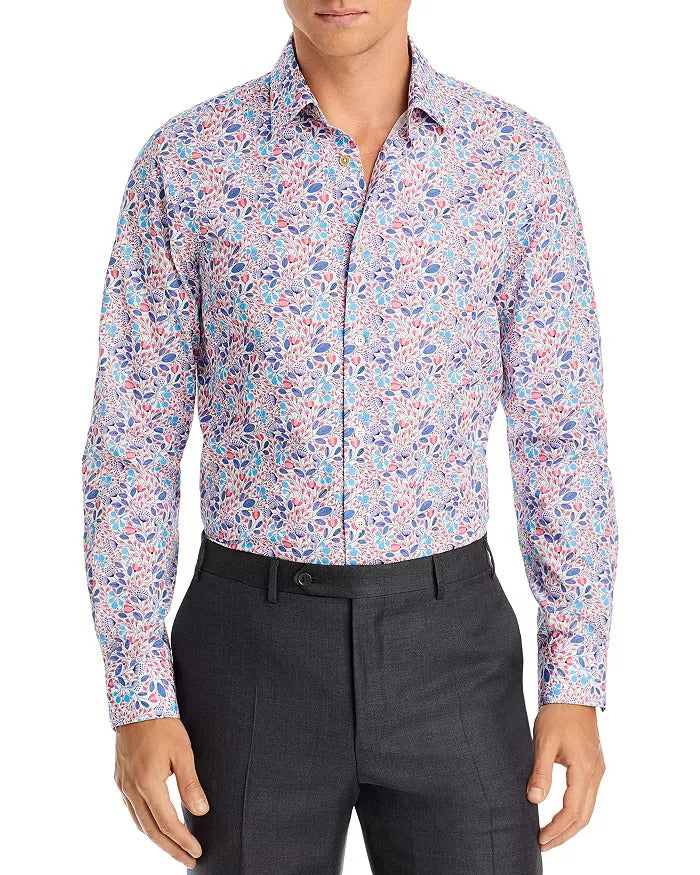 Paul Smith Mens Soho Floral Slim Fit Button Down Shirt White Pink 16.5 Large