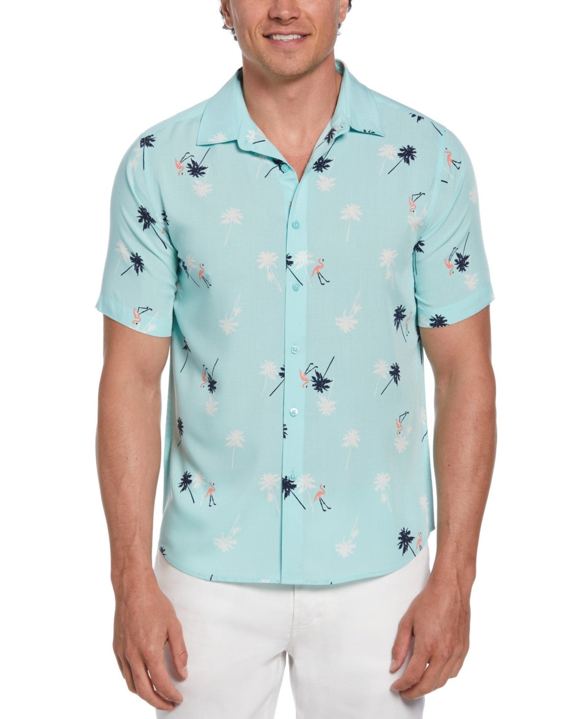 Cubavera Mens Regular fit Short Sleeve Button-Up Shirt XXL Turquoise Blue