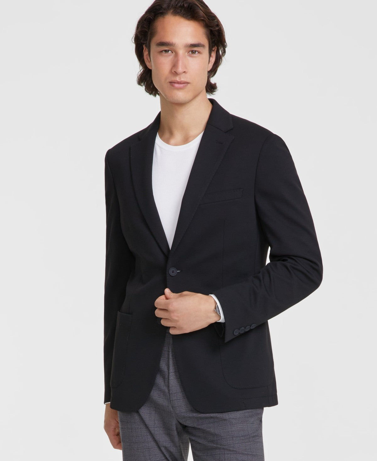 Calvin Klein Mens Slim fit Sport Coat Blazer 40 L Black Solid