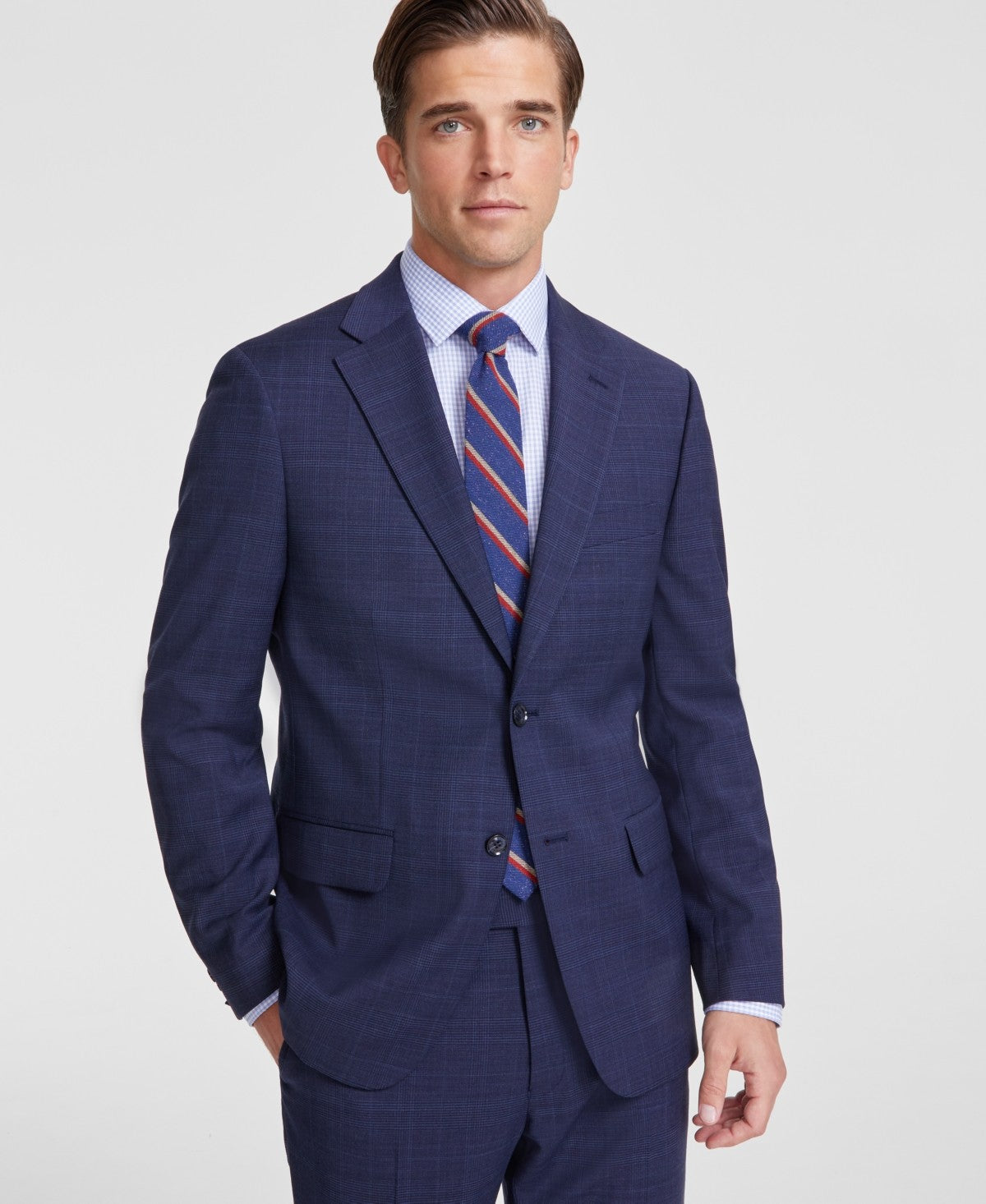 Tommy Hilfiger Mens Modern fit Suit Jacket Blazer 38 S Navy Blue Plaid Stretch