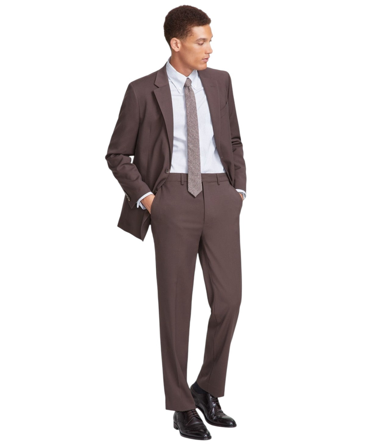 Nautica Mens Modern fit 2 Piece Suit 48 L / 43 Waist Brown Stretch