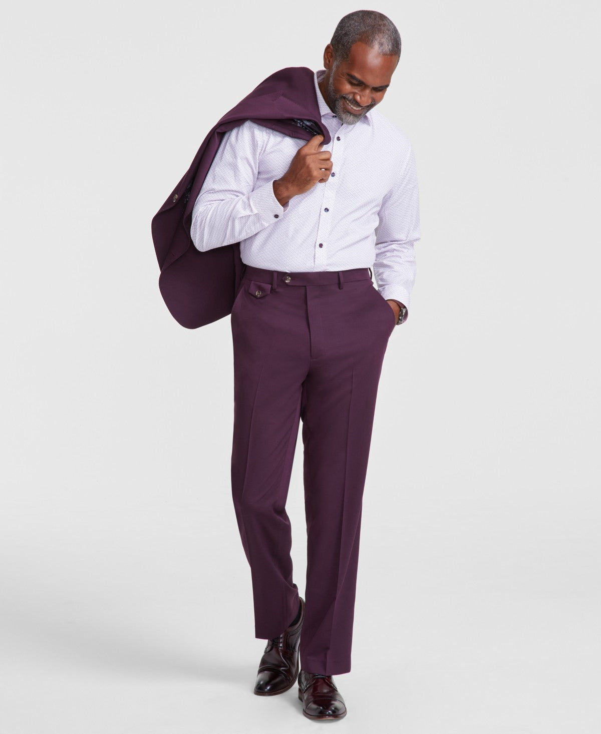 TAYION Mens Classic fit Dress Pants 38 / 32 Burgundy Red Solid