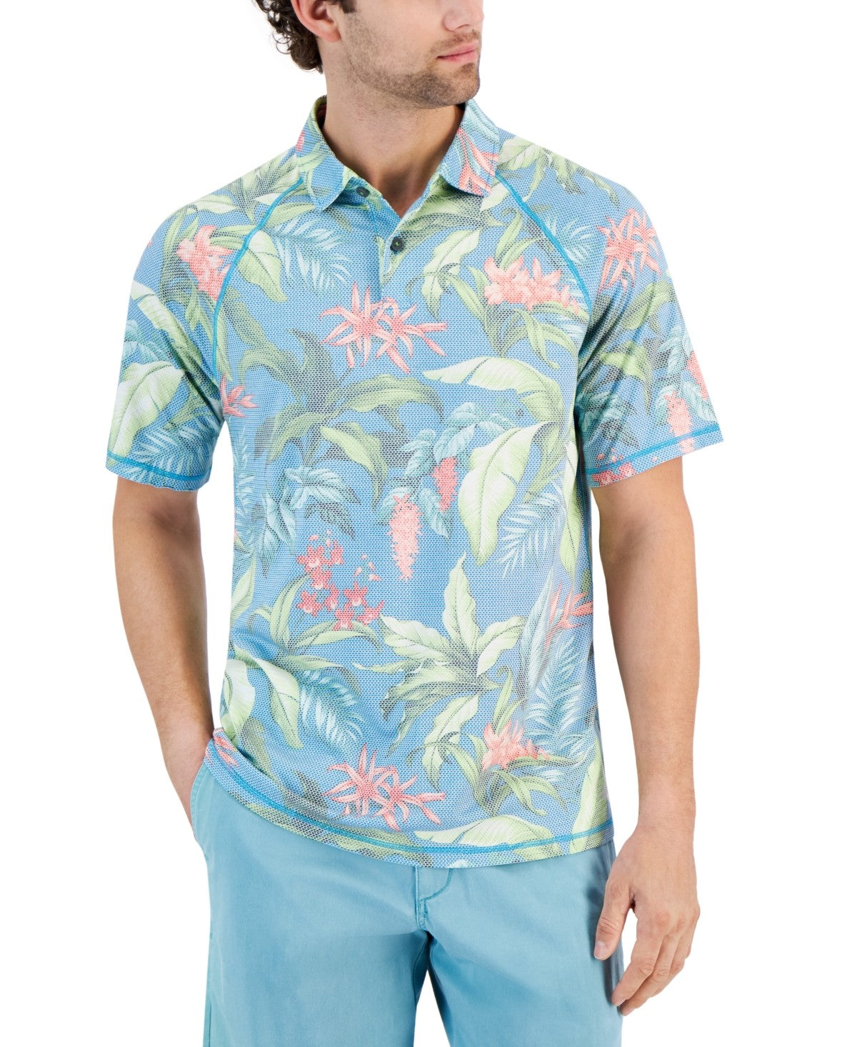 Tommy Bahama Mens Regular fit Short Sleeve Polo Shirt Medium Blue Floral
