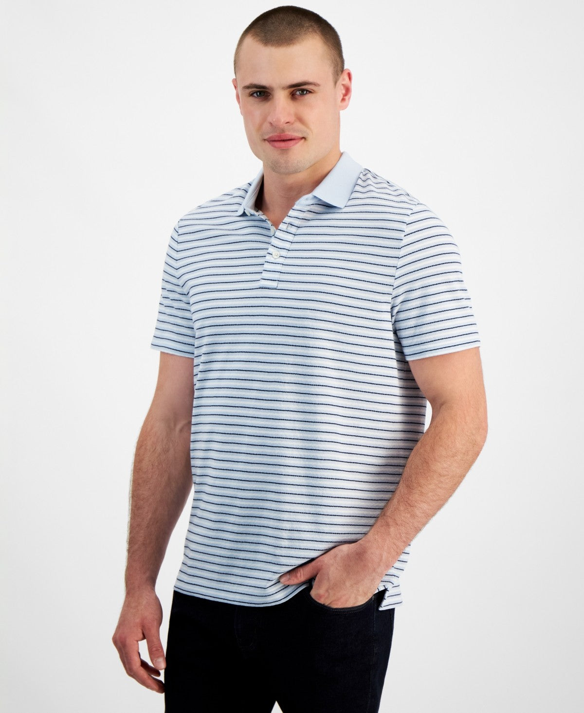 Michael Kors Mens Modern fit Short Sleeve Polo Shirt Small Blue Striped