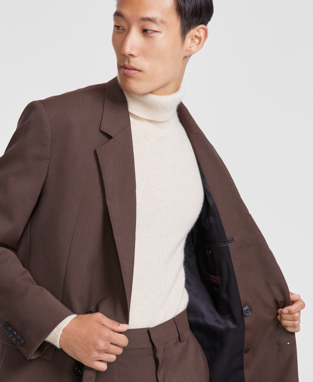 Hugo Boss Mens Modern fit Double Breasted Suit Jacket Blazer 44 R Brown Solid