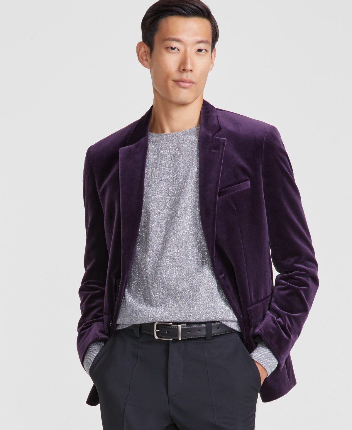 Hugo by Hugo Boss Men's Modern-Fit Velvet Sport Coat Blazer 42R Purple