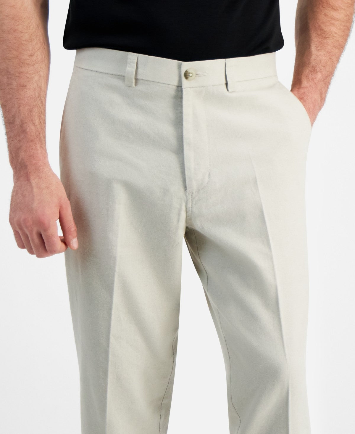Kenneth Cole Mens Slim fit Linen Cotton Chinos Pants 32 / 30 String Beige Solid
