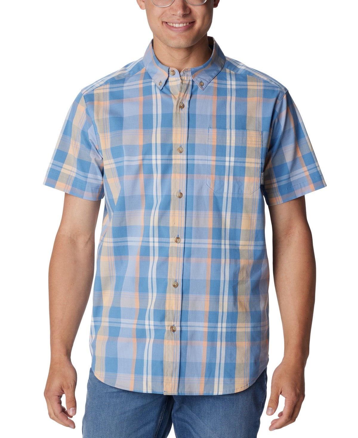 Columbia Mens Regular fit Short Sleeve Button-Up Shirt Small Multicolor Blue Plaid