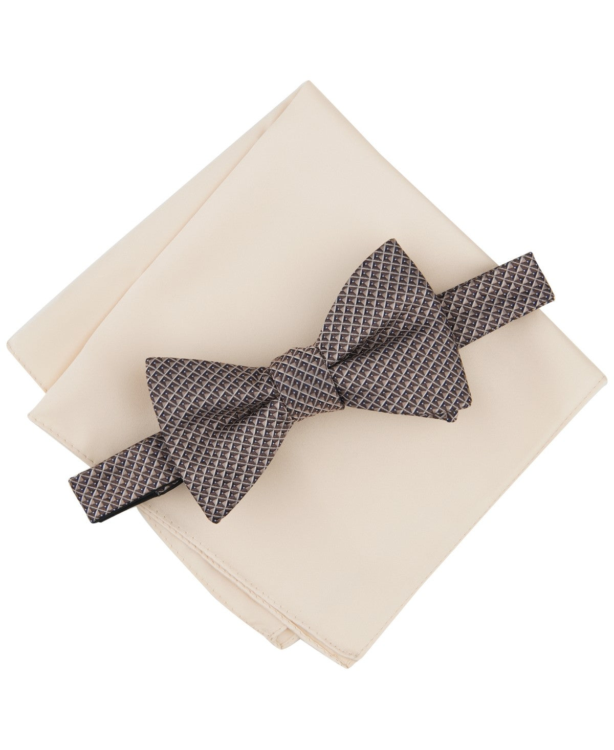 Alfani Mens Bow Tie Pocket Square One Size Beige Galway Mini Chevron