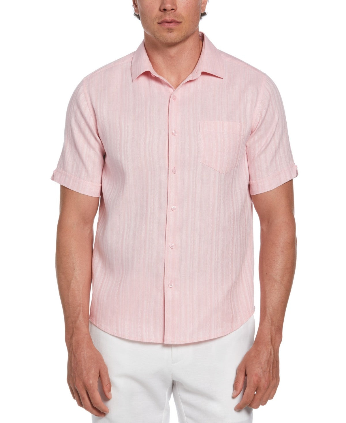 Cubavera Mens Regular fit Short Sleeve Button-Up Shirt XL Pink Linen