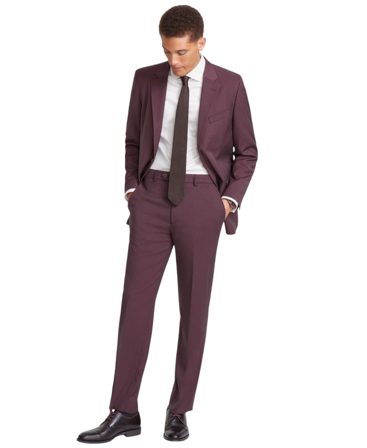 Nautica Mens Modern fit 2 Piece Suit 38 R / 32 Waist Burgundy Red Solid Stretch