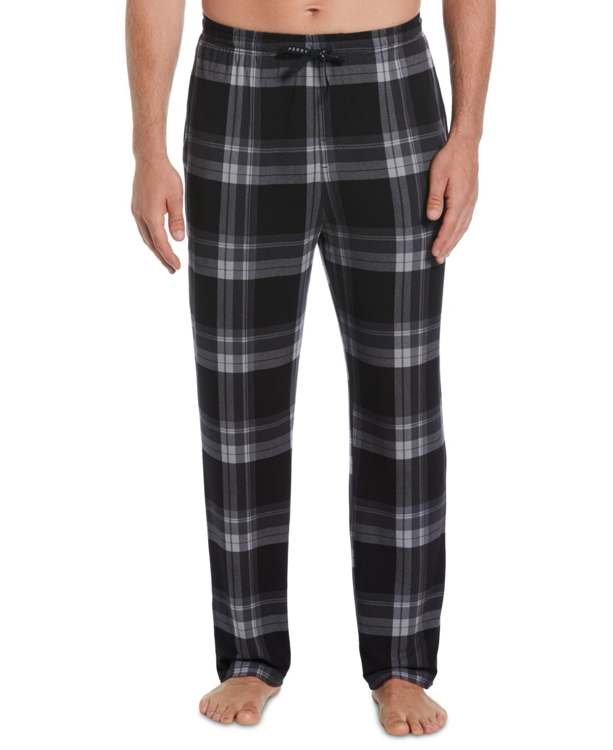Perry Ellis Portfolio Mens Regular Fit Deluxe Knit Plaid Pajama Pant Black XL