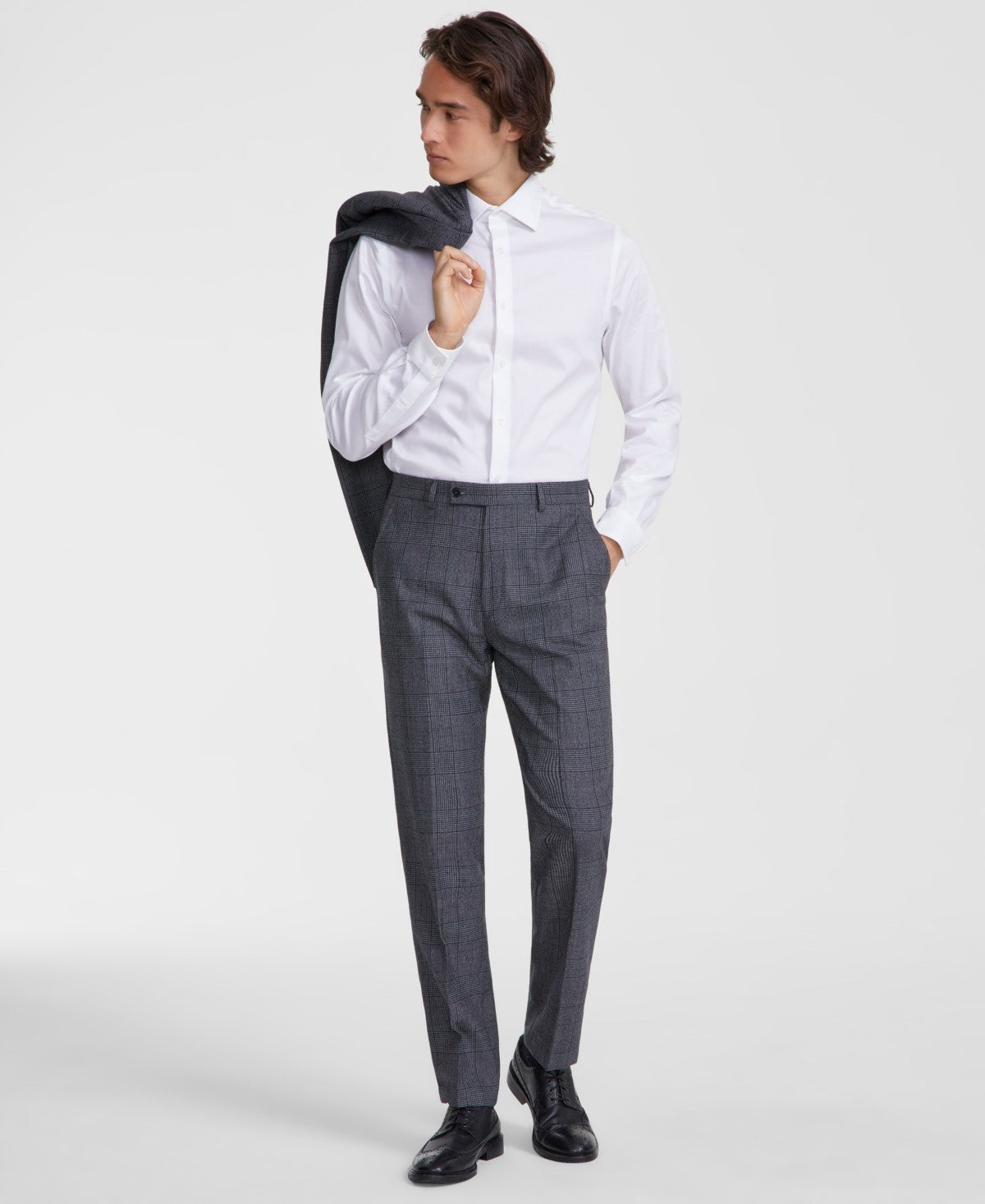 Calvin Klein Mens Slim fit Dress Pants 38 / 32 Grey Plaid