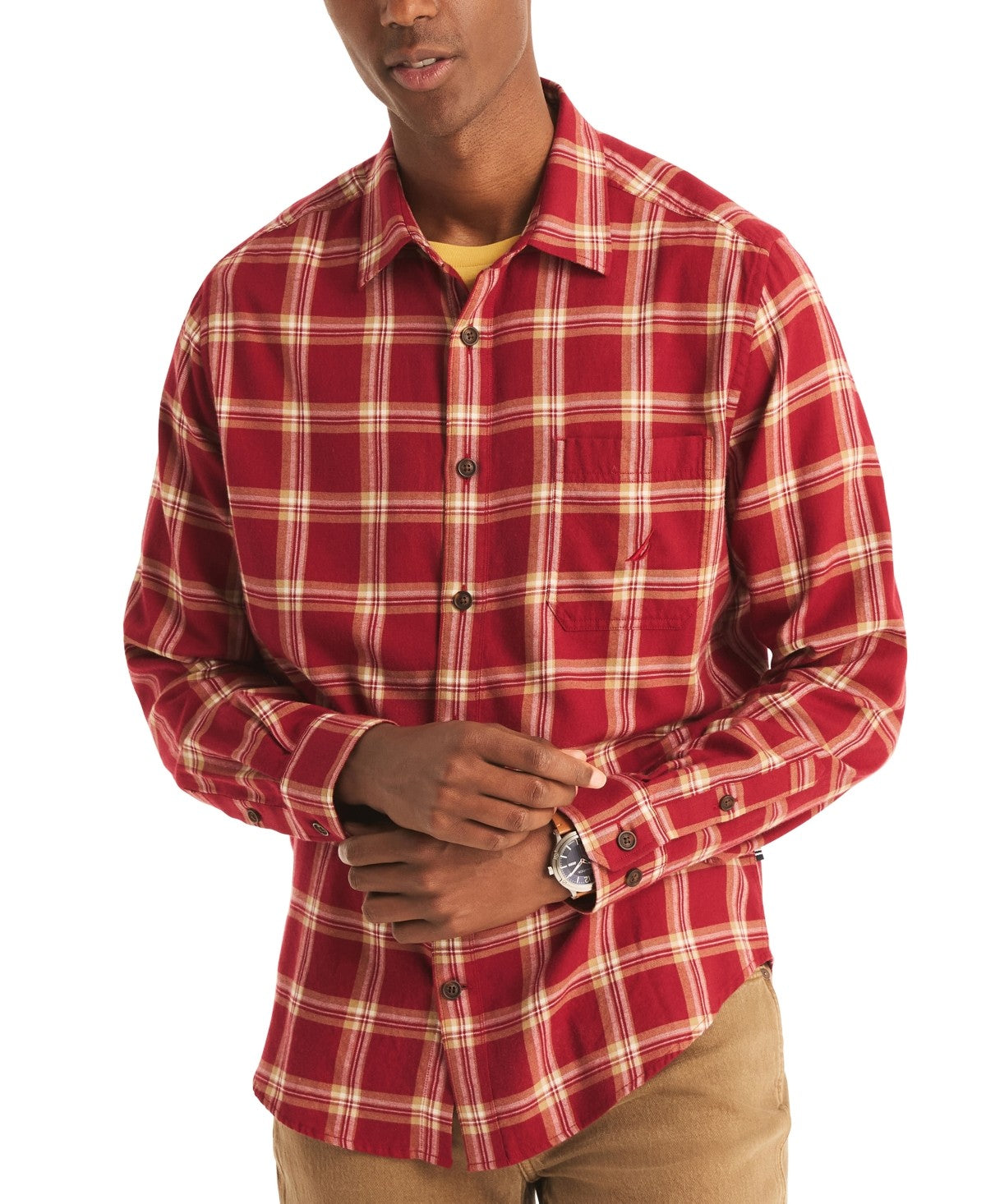 Nautica Mens Classic fit Long Sleeve Button-Up Shirt XL Red Plaid