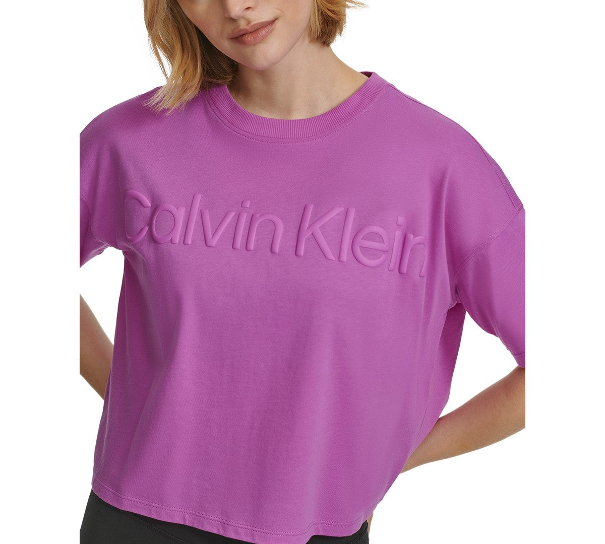 Calvin Klein Women Regular fit Short Sleeve T-Shirt Shirt Large Purple Solid