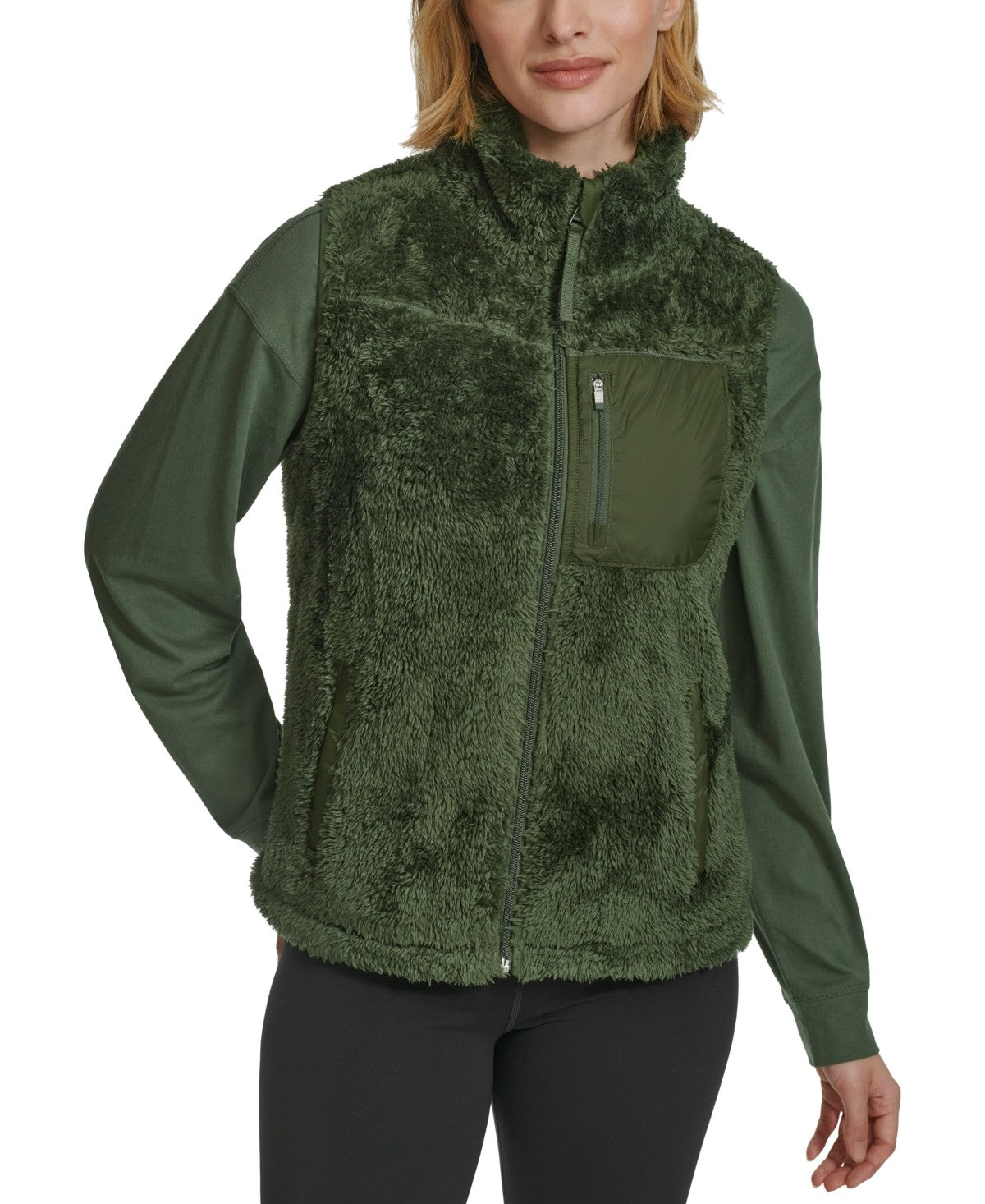 Calvin Klein Women Regular fit Sherpa Vest XL Green Solid