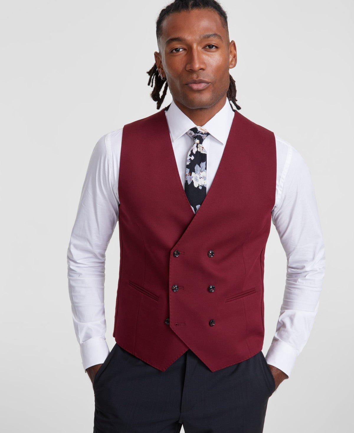 Tayion Mens Classic fit Double Breasted Button-Up Suit Vest XL Red Solid