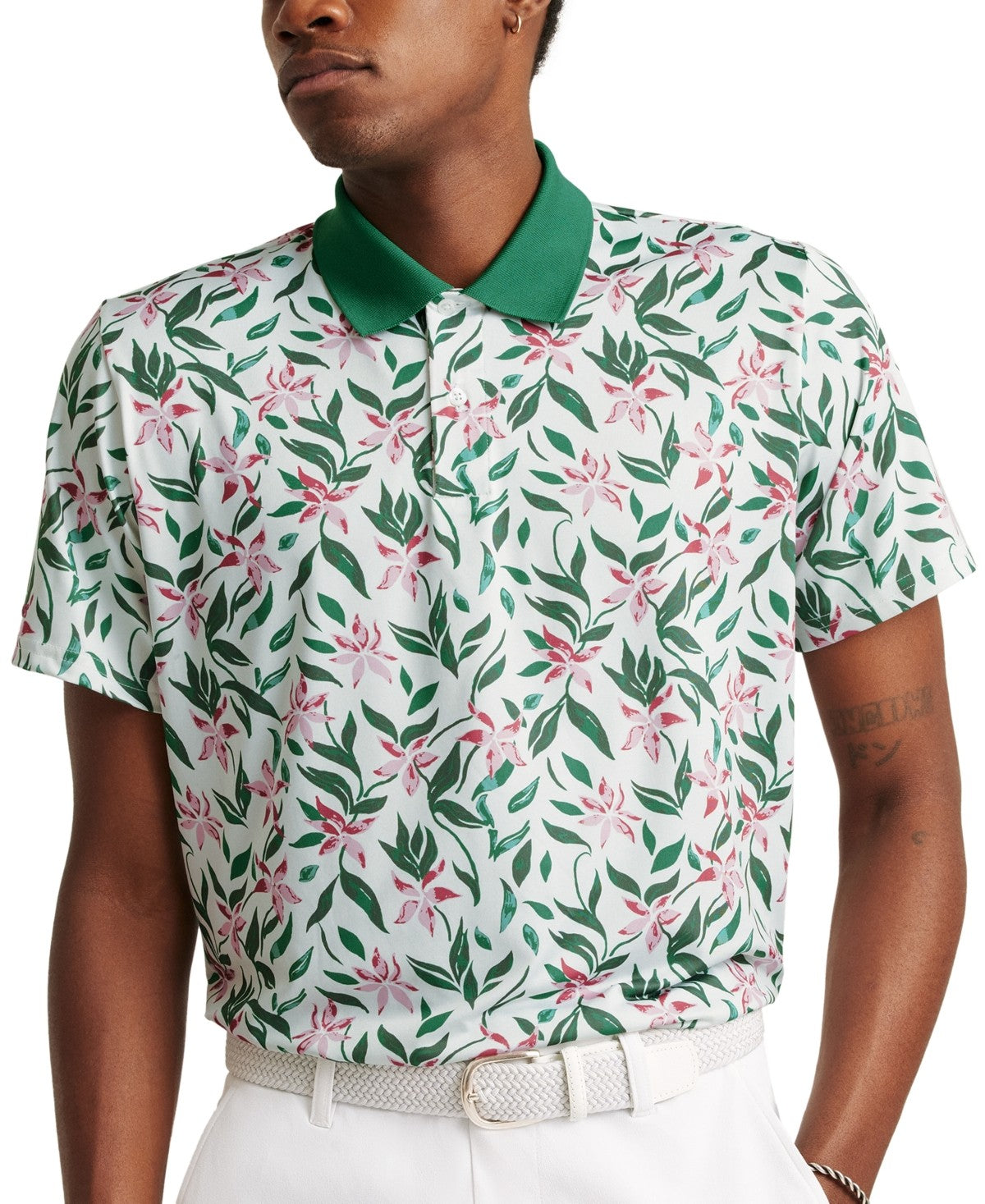 Bonobos Mens Regular fit Short Sleeve Polo Shirt XL White Green Pink Floral