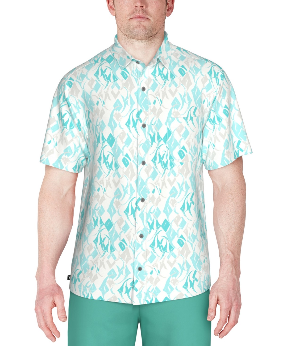 PGA TOUR Mens Regular fit Short Sleeve Button-Up Shirt Medium Blue FIsh