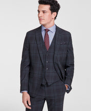 Bar Iii Mens Slim fit Suit Jacket Blazer 36 R Black Plaid Wool