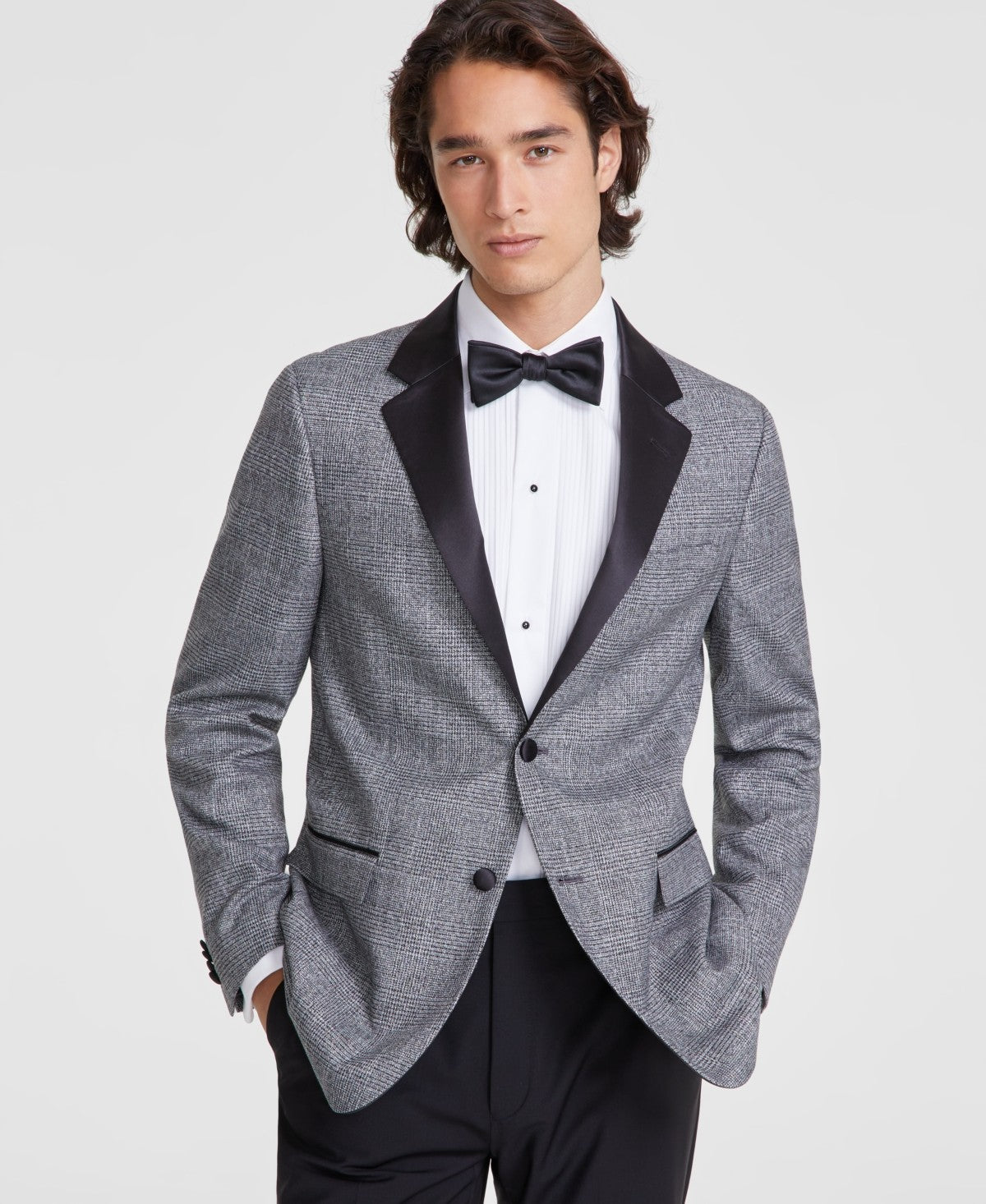Vince Camuto Mens Slim fit Dinner Jacket Blazer 44 L Grey Silver Plaid