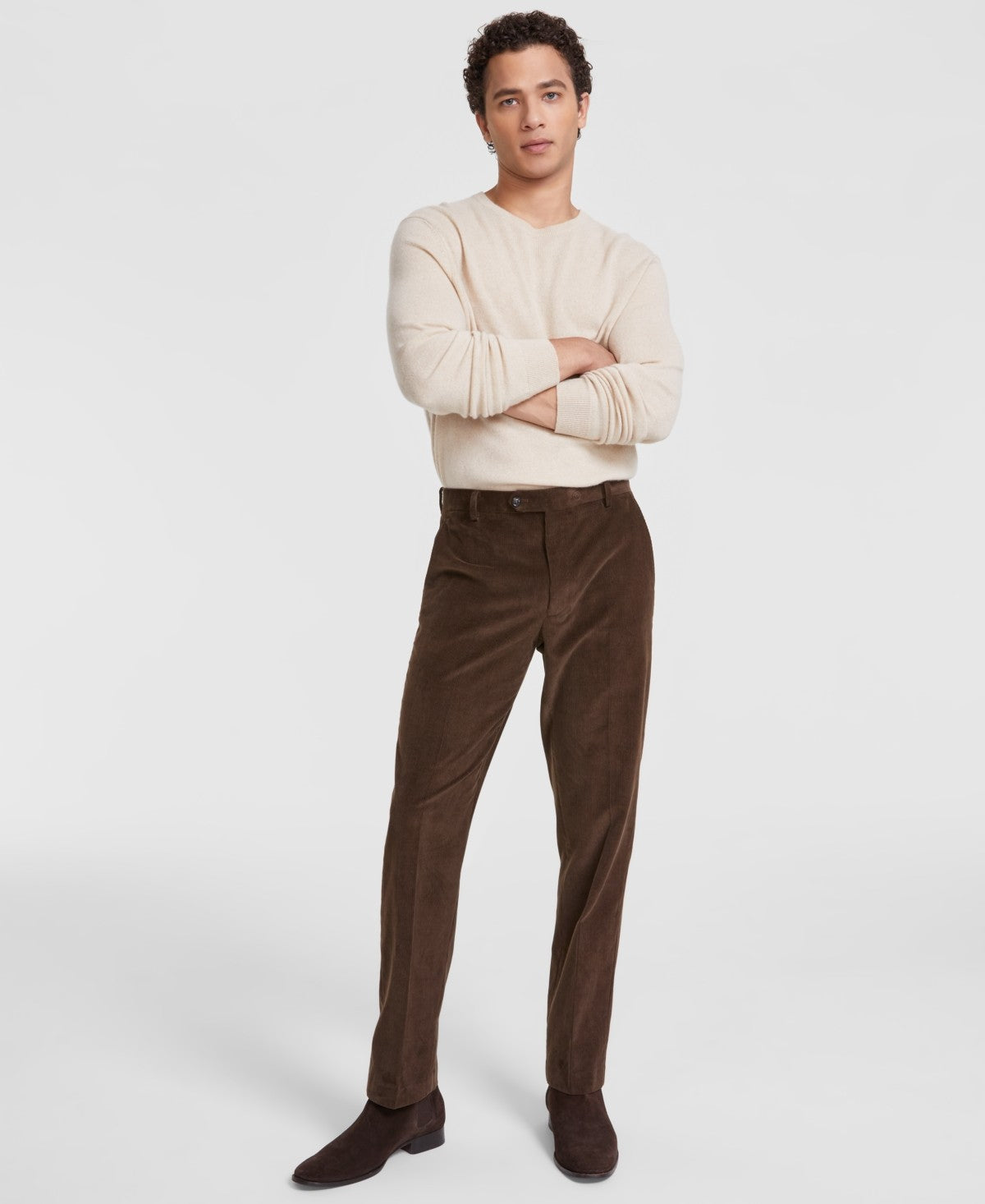 Tommy Hilfiger Mens Modern fit Dress Corduroy Pants 40 / 32 Brown Solid Stretch