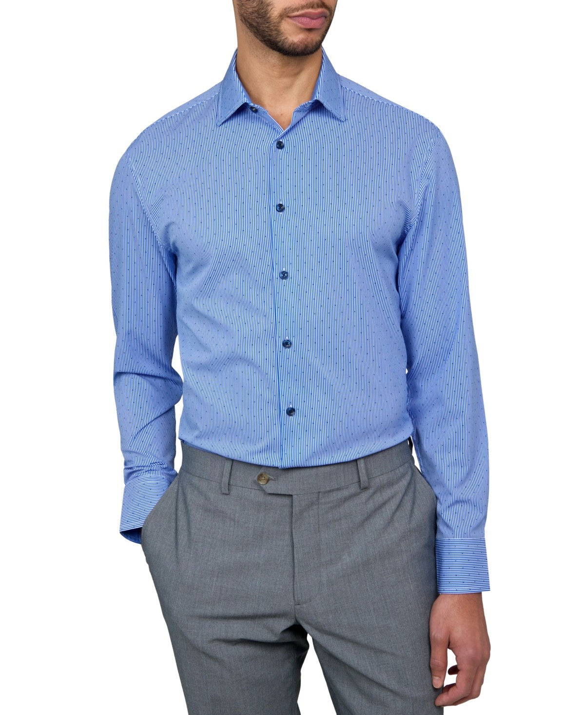 Construct Men Slim fit Dress Shirt Small 14-14.5 32-33 Blue Striped
