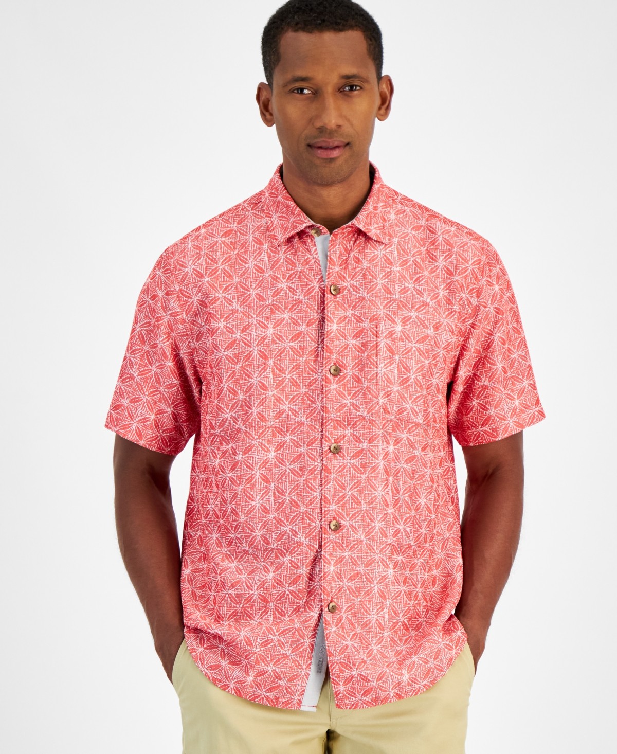 Tommy Bahama Men Regular fit Short Sleeve Button-Up Shirt Medium Red