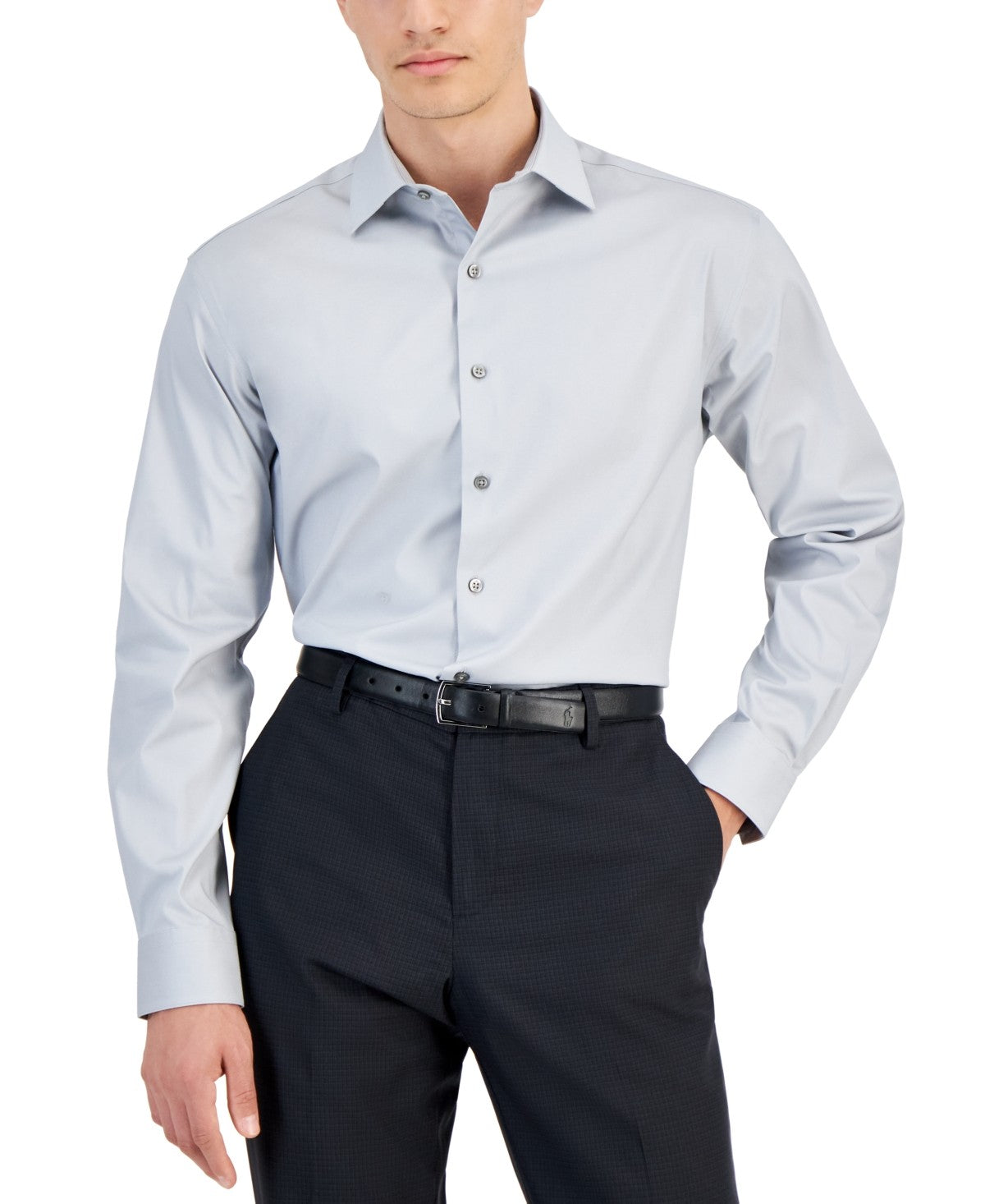 Alfani Mens Regular fit Dress Shirt Small 14-14.5 32-33 Misty Grey Solid