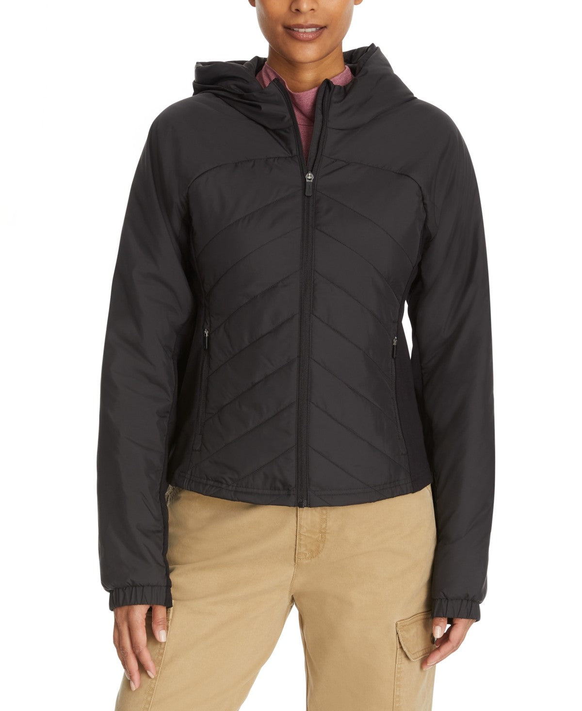 Bass Outdoor Women Quilted Puffer Jacket Coat Large Black Solid