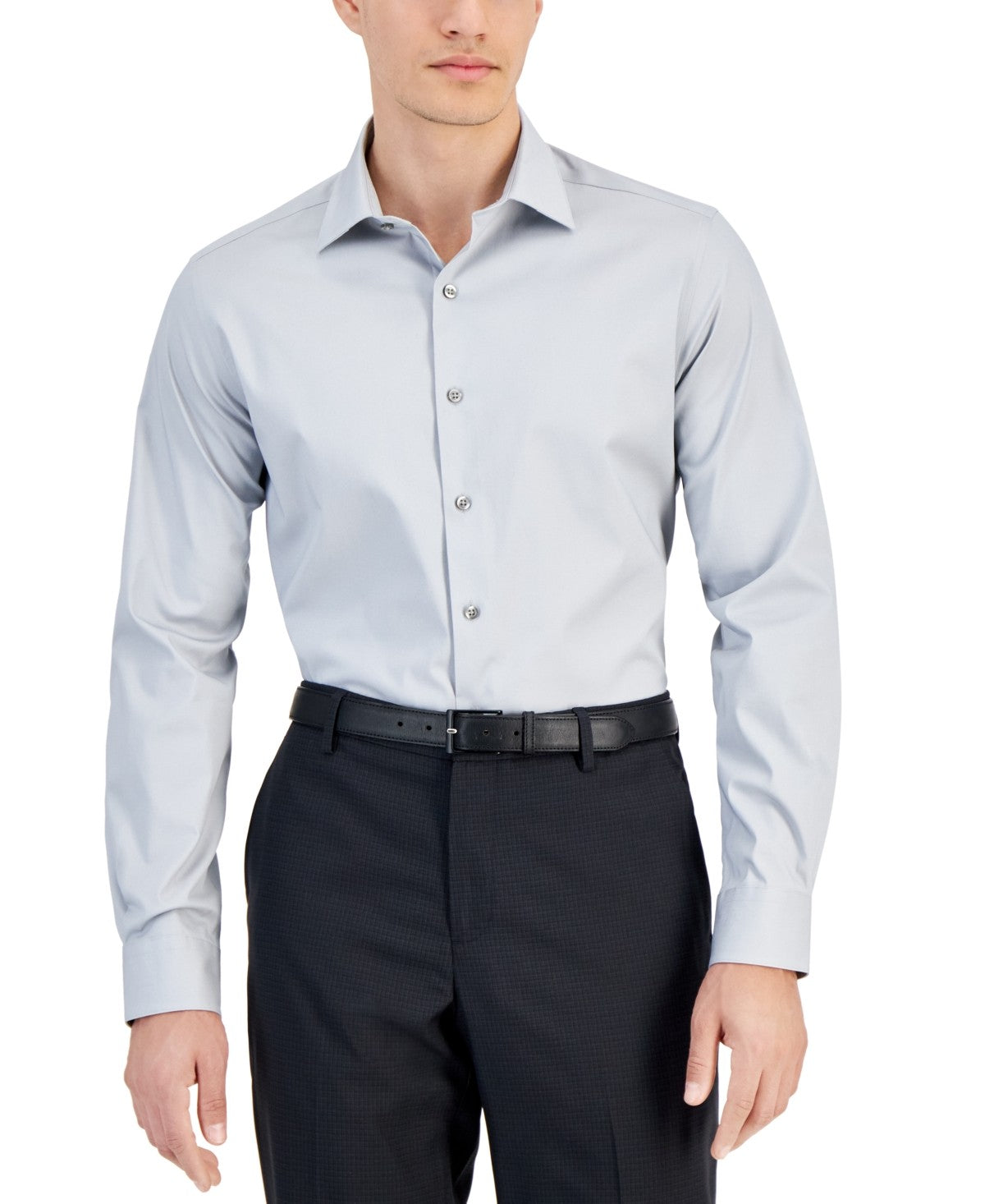 Alfani Mens Slim fit Dress Shirt Small 14-14.5 32-33 Light Grey Solid