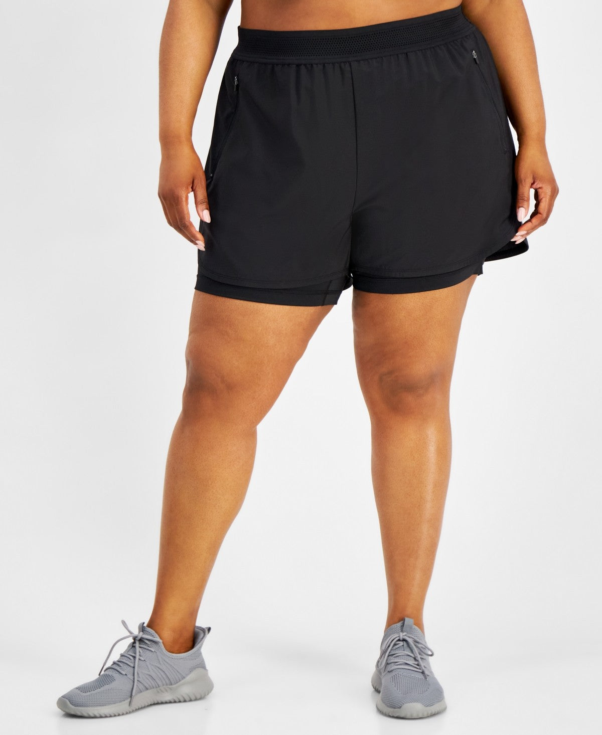 Ideology Womens Regular fit Athletic 3 in 1 Running Shorts 4X Black Solid