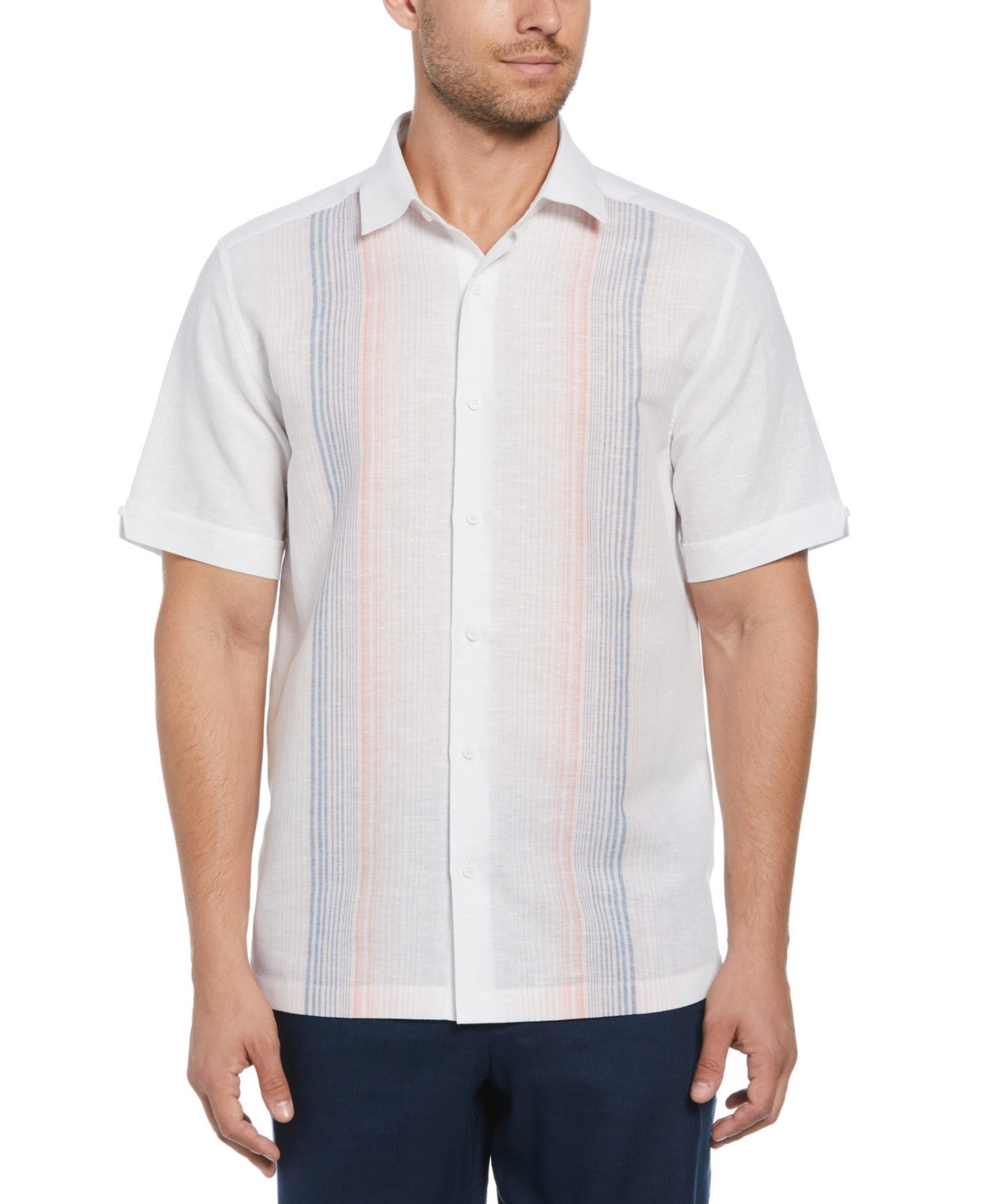 Cubavera Mens Regular fit Short Sleeve Button-Up Shirt XL White Linen