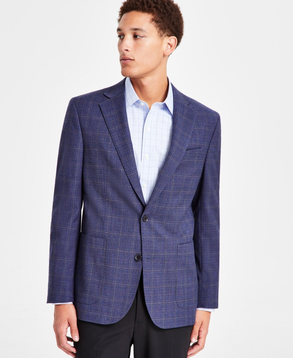 Brooks Brothers Mens Classic fit Sport Coat Blazer 40 R Navy Blue Plaid Stretch