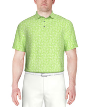 PGA TOUR Mens Athletic fit Short Sleeve Polo Shirt Small Lime Green Geometric